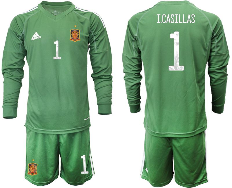 Men 2021 World Cup National Spain army green long sleeve goalkeeper #1 Soccer Jerseys1->->Soccer Country Jersey